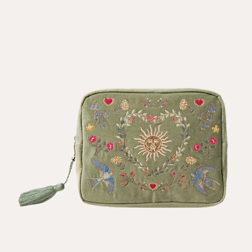 Earth Goddess Olive Velvet Wash Bag