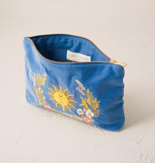 Floral Sun Goddess Cornflower Blue Velvet Everyday Pouch - Image 2