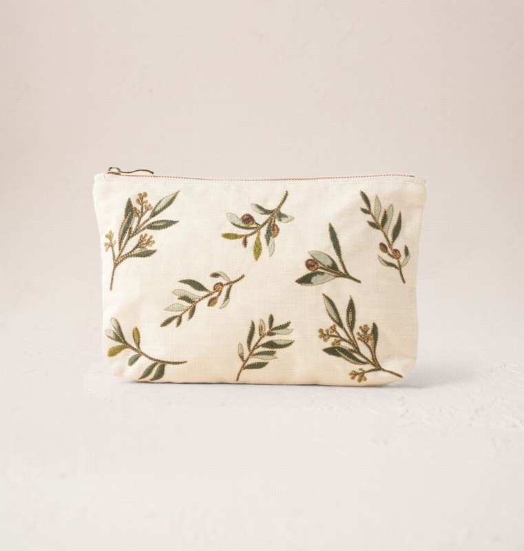 Olive Branch Cream Canvas Everyday Pouch