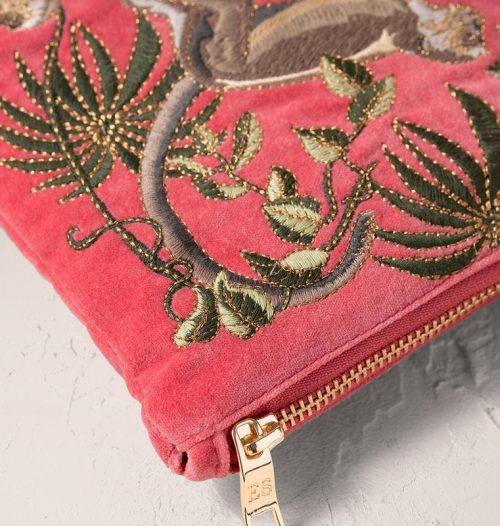 Monkeys Blush Pink Velvet Everyday Pouch - Image 3