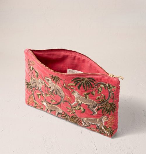 Monkeys Blush Pink Velvet Everyday Pouch - Image 2