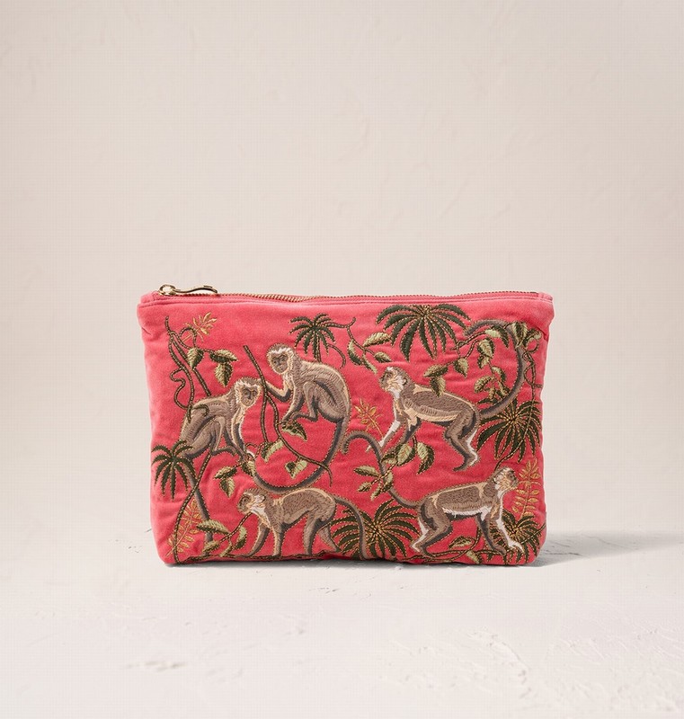 Monkeys Blush Pink Velvet Everyday Pouch