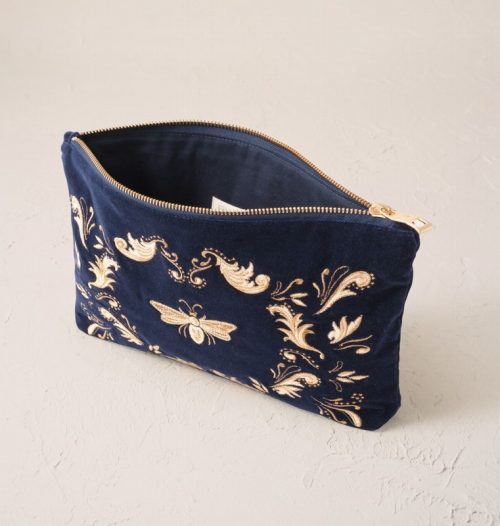Provencale Bee Navy Velvet Everyday Pouch - Image 3