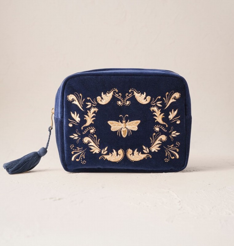 Provencale Bee Navy Velvet Wash Bag