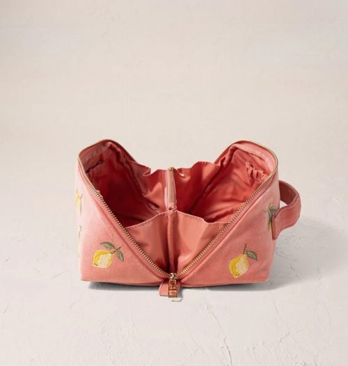 Lemon Blossom Coral Velvet Open Flat Makeup Bag - Image 2