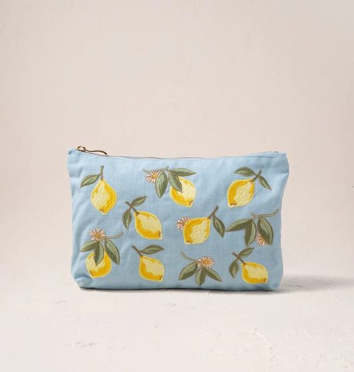 Lemon Blossom French Blue Cotton Everyday Pouch