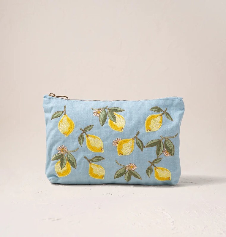 Lemon Blossom French Blue Cotton Everyday Pouch
