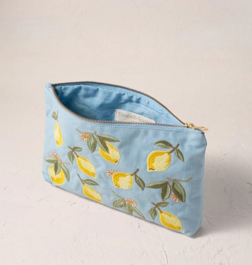 Lemon Blossom French Blue Cotton Everyday Pouch - Image 3