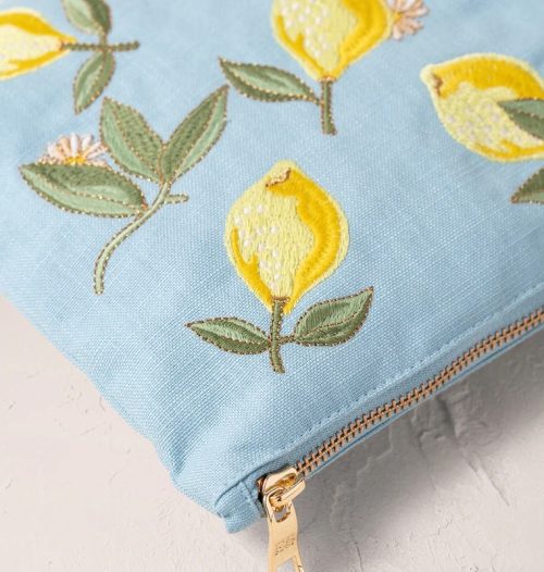 Lemon Blossom French Blue Cotton Everyday Pouch - Image 2