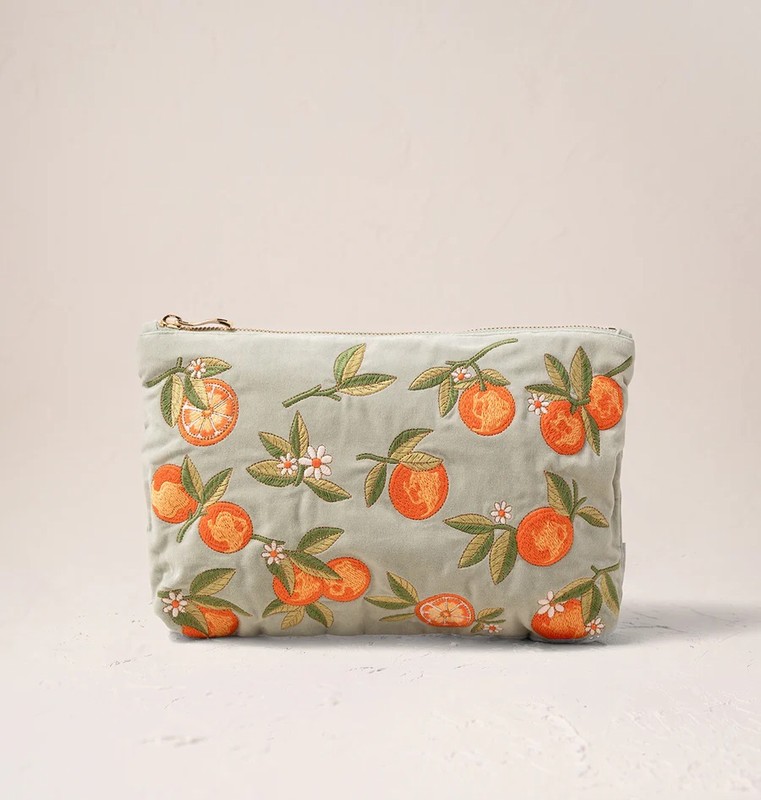 Orange Blossom Sage Velvet Everyday Pouch