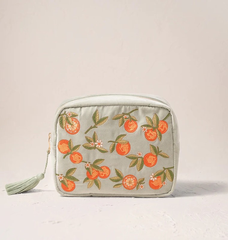 Orange Blossom Sage Velvet Wash Bag