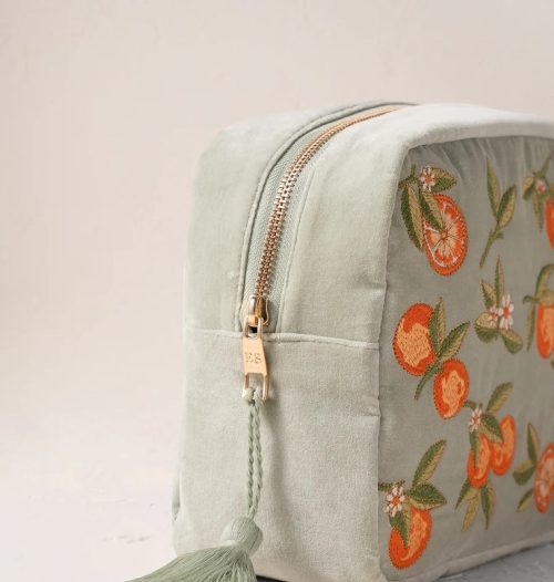 Orange Blossom Sage Velvet Wash Bag - Image 2