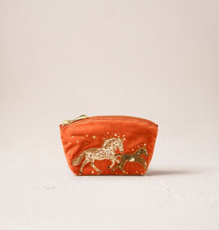 Celestial Wild Horses Velvet Coin Purse Terracotta