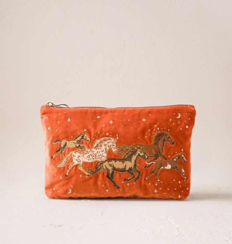 Celestial Wild Horses Velvet Everyday Pouch Terracotta