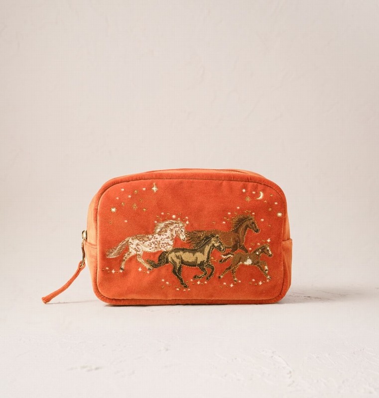 Celestial Wild Horses Velvet Makeup Bag Terracotta