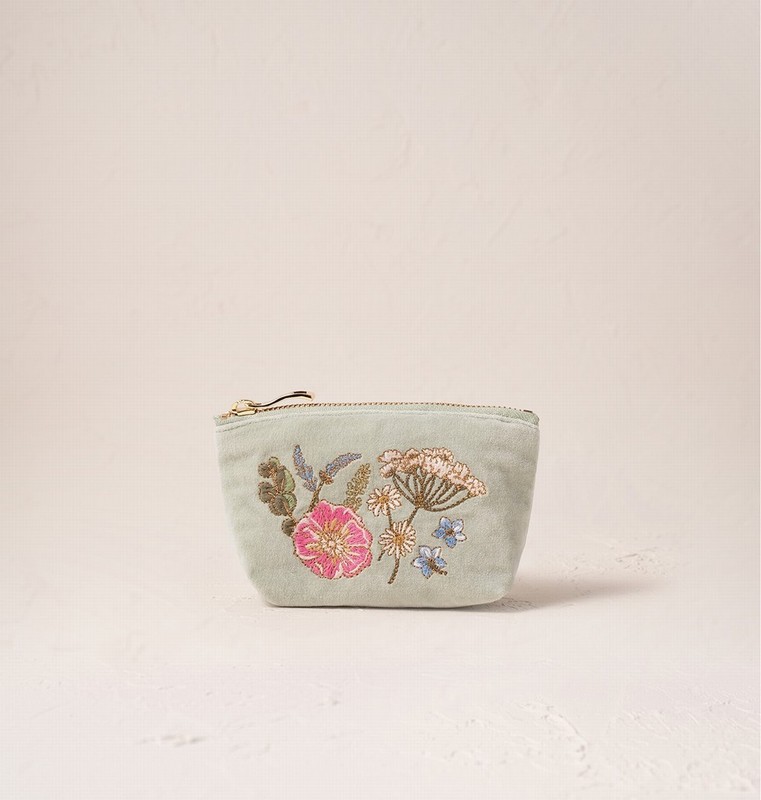 Pressed Flowers Sage Velvet Coin Purse