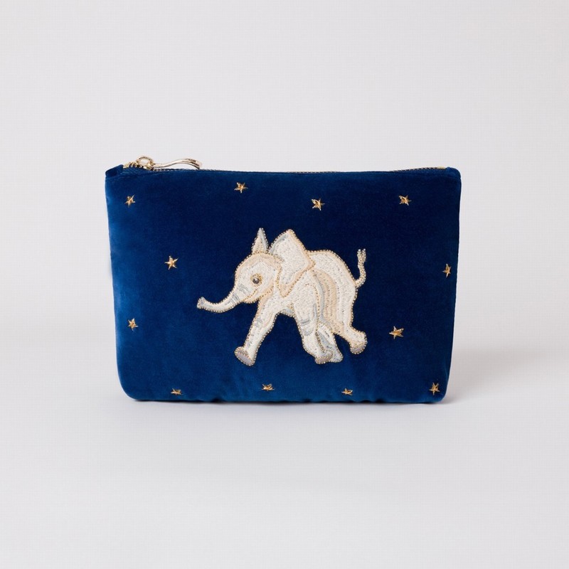 Baby Elephant Conservation Navy Velvet Mini Pouch