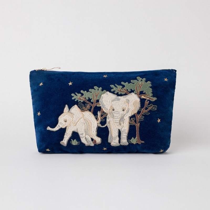 Baby Elephant Conservation Navy Velvet Everyday Pouch