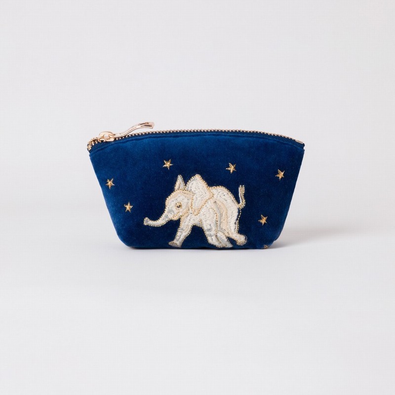 Baby Elephant Conservation Navy Velvet Coin Purse