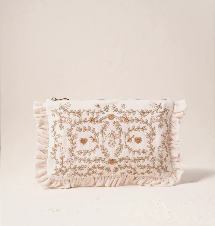 Mediterranean Garden Bride Velvet Frill Pouch Cream