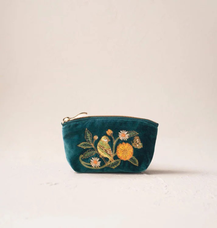 Wild Garden Velvet Coin Purse Emerald