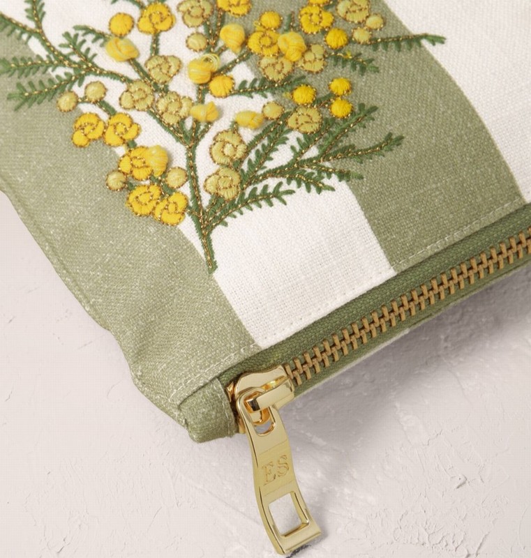 Mimosa Stripe Green Cotton Everyday Pouch - Image 2