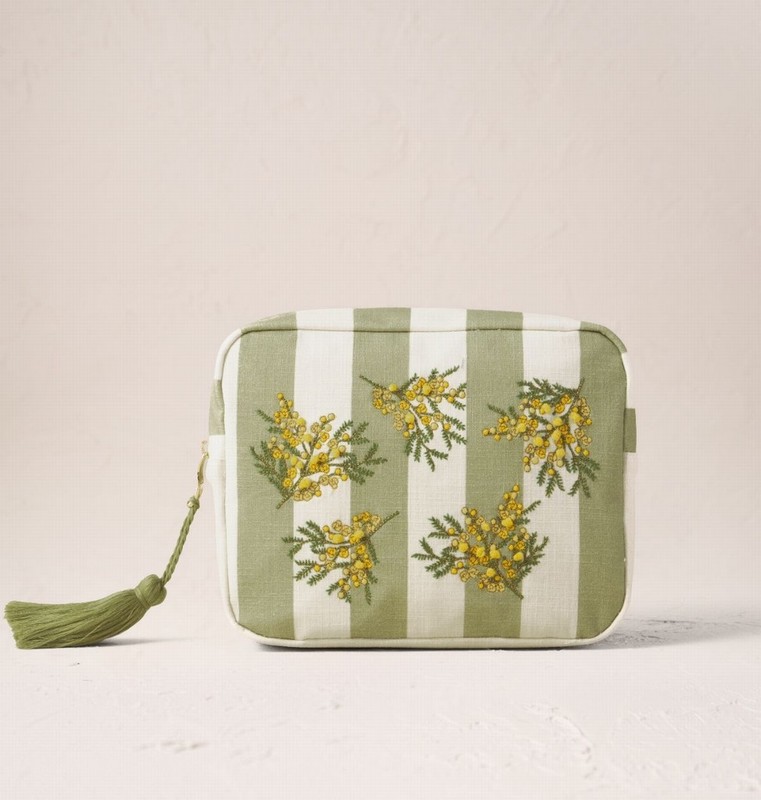 Mimosa Stripe Green Cotton Wash Bag