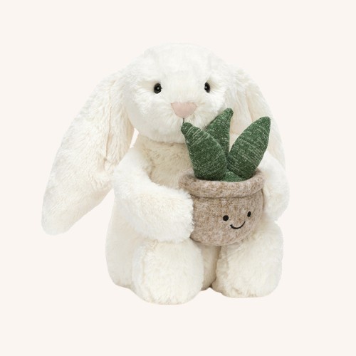 Cream Bunny with Plant