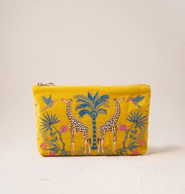Wild Giraffe Palm Mustard Velvet Everyday Pouch