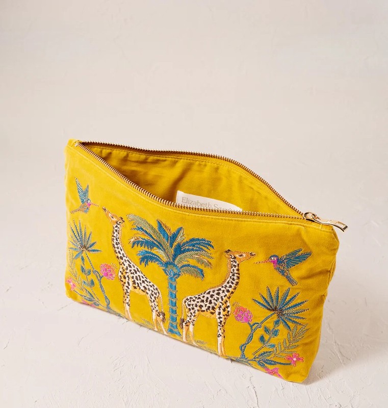 Wild Giraffe Palm Mustard Velvet Everyday Pouch - Image 2