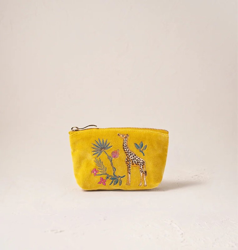 Wild Giraffe Palm Mustard Velvet Coin Purse