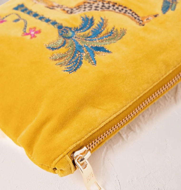 Wild Giraffe Palm Mustard Velvet Mini Pouch - Image 3