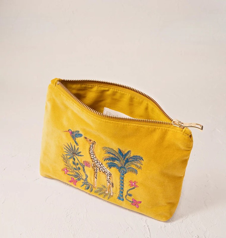 Wild Giraffe Palm Mustard Velvet Mini Pouch - Image 2