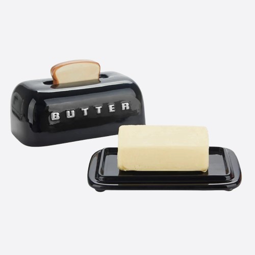 Balvi Ceramic Butter Dish - Black - Image 2
