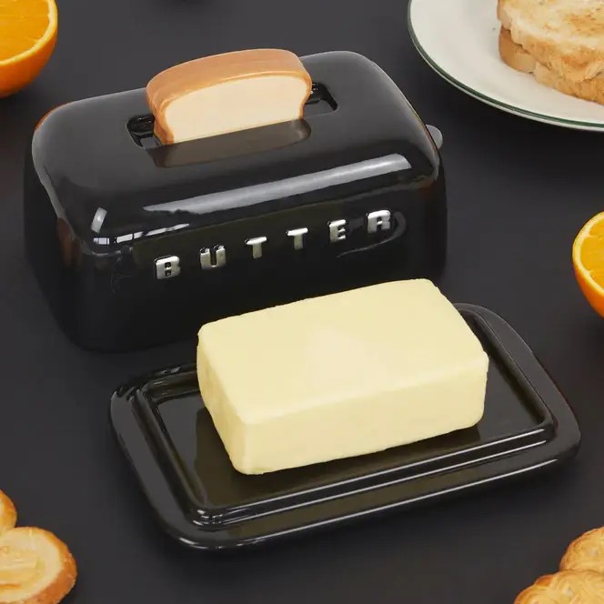 Balvi Ceramic Butter Dish - Black - Image 4