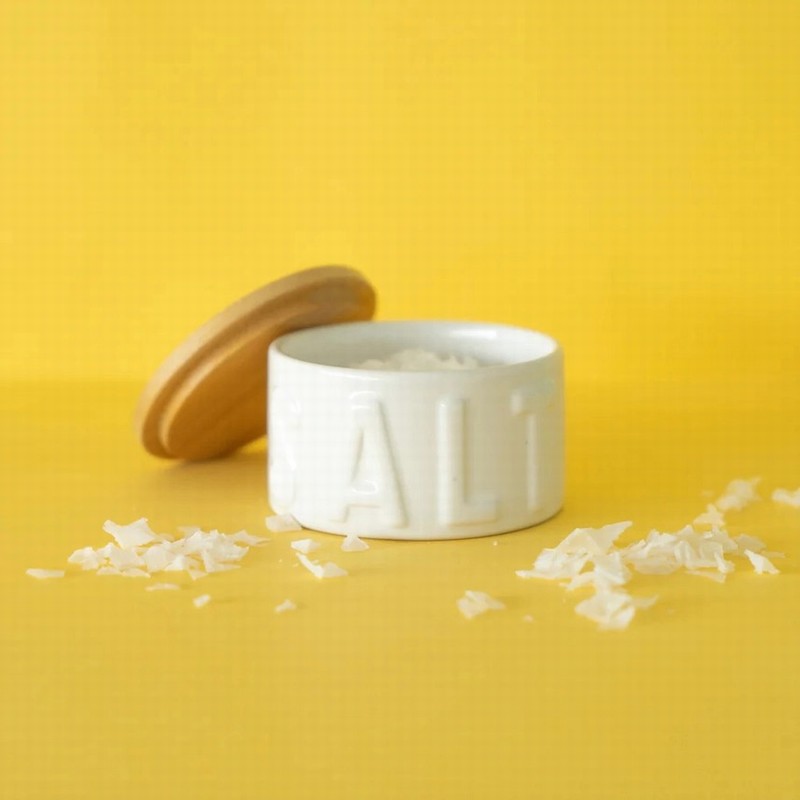 Balvi Ceramic Salt Bowl with Lid – White