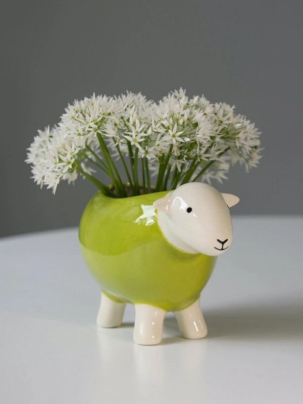 Stoneware Sheep Planter - Green - Image 2