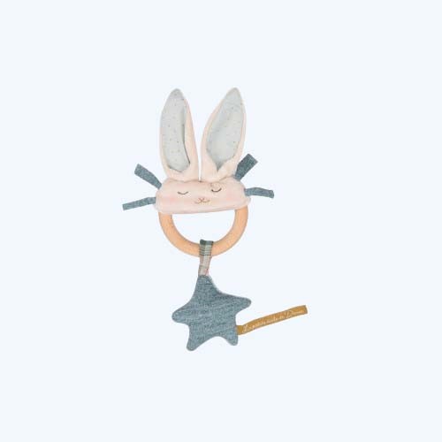 Blue Rabbit Wooden Ring Rattle