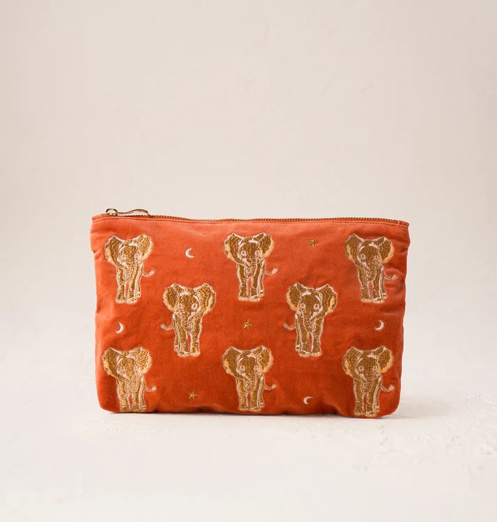 Golden Elephants Rust Velvet Everyday Pouch