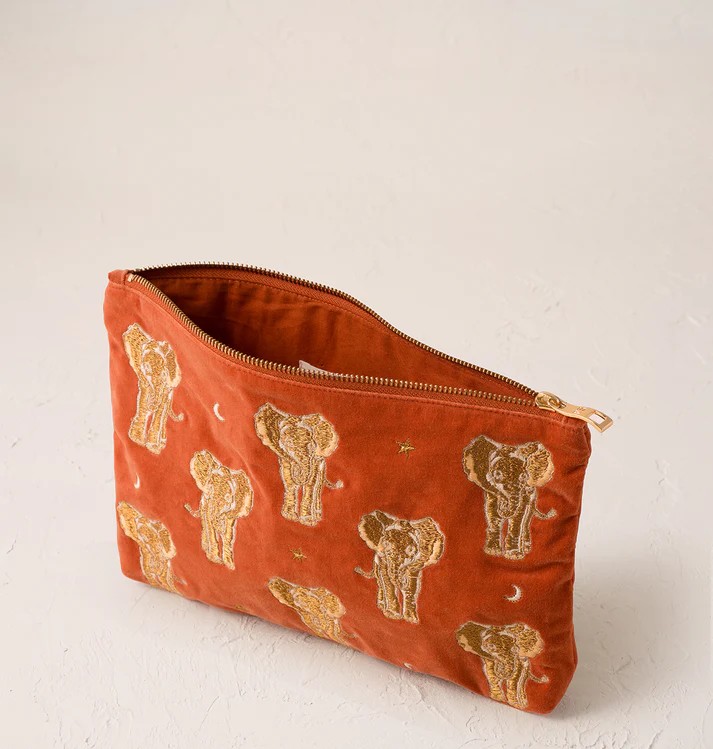 Golden Elephants Rust Velvet Everyday Pouch - Image 2
