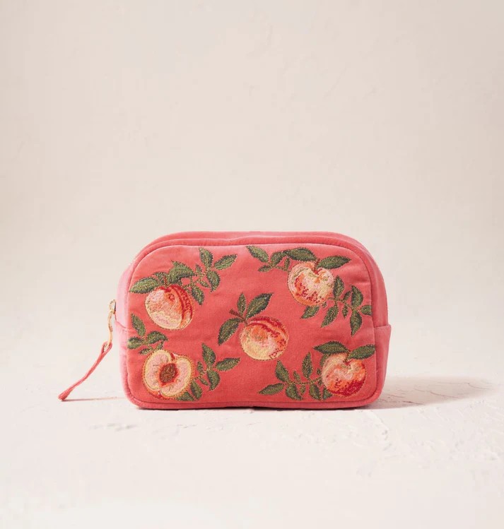 Summer Peach Spiced Coral Velvet Makeup Bag