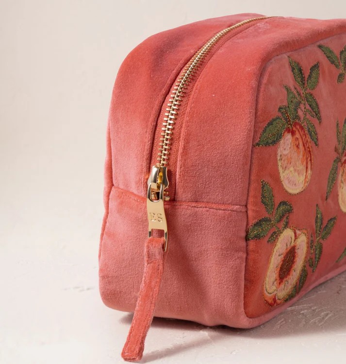 Summer Peach Spiced Coral Velvet Makeup Bag - Image 2