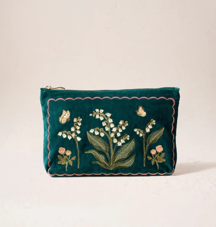 Lily of the Valley Emerald Velvet Everyday Pouch