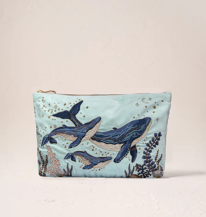 Mystical Whale Ice Blue Velvet Everyday Pouch
