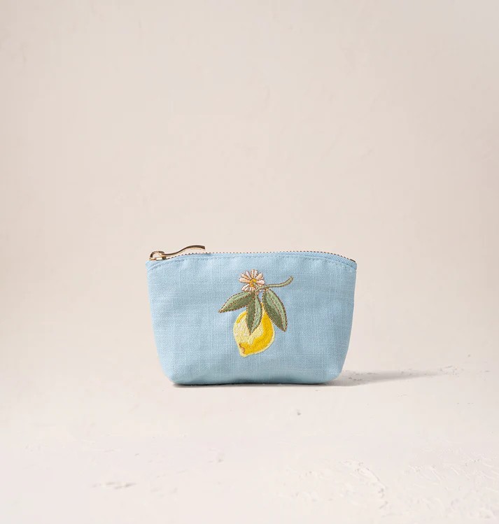 Lemon Blossom French Blue Cotton Coin Purse