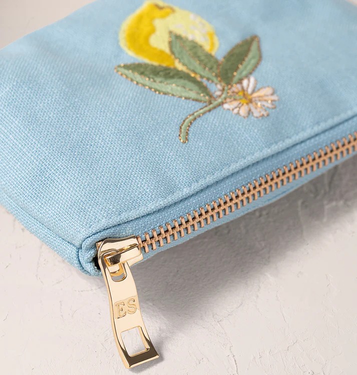 Lemon Blossom French Blue Cotton Coin Purse - Image 2