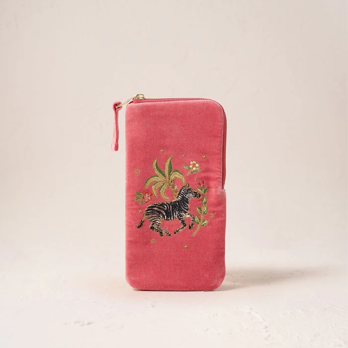 Wild Zebra Palm Blush Pink Velvet Glasses Case