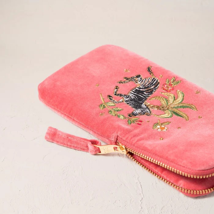 Wild Zebra Palm Blush Pink Velvet Glasses Case - Image 2
