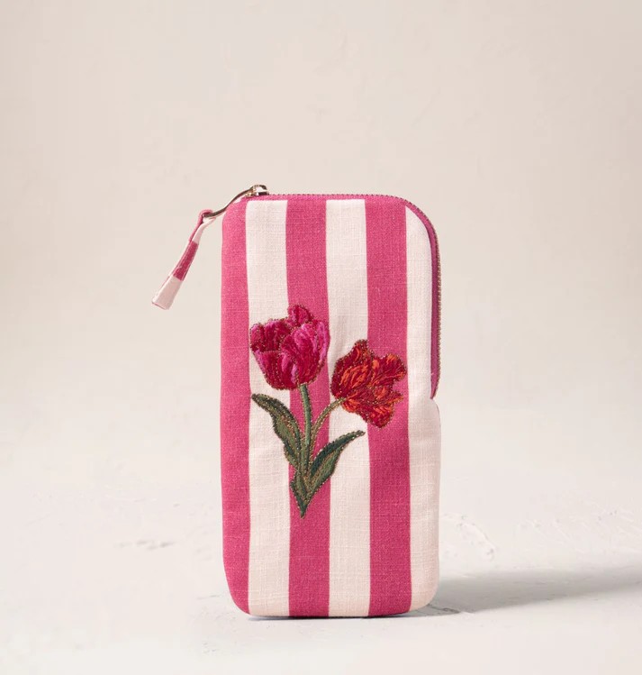 Tulip Stripe Pink Cotton Glasses Case