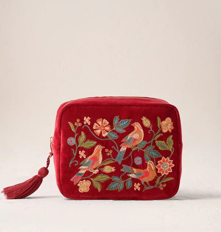 Botanical Birds Rouge Velvet Wash Bag